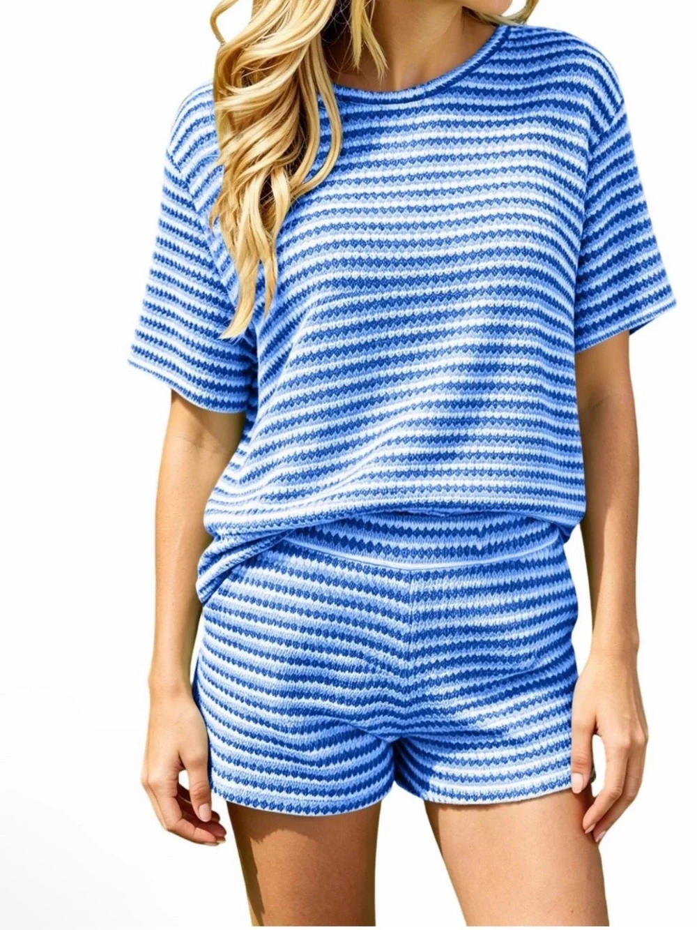 NWT Striped 2-Piece Set Top Shorts with Pockets Amazon Lounge Size Medium M